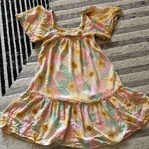 Billabong Pink and Yellow Floral Kids Dress Sz XXS little kids